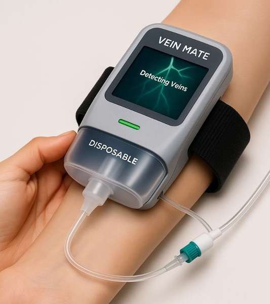 Step 2 — the device screen showing the detected vein network